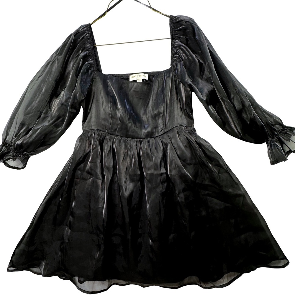 Thirty Thirty LA Mini Dress Women Medium Black Puff Sleeve Smocked Goth Romantic